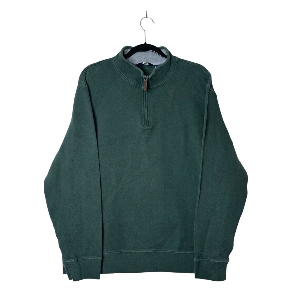 Lands End Green Quarter Zip Knit Pullover 100% Cotton Mens XL Normcore Classic‎